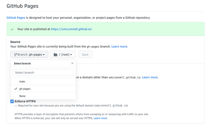 Github Pages section in the repository settings